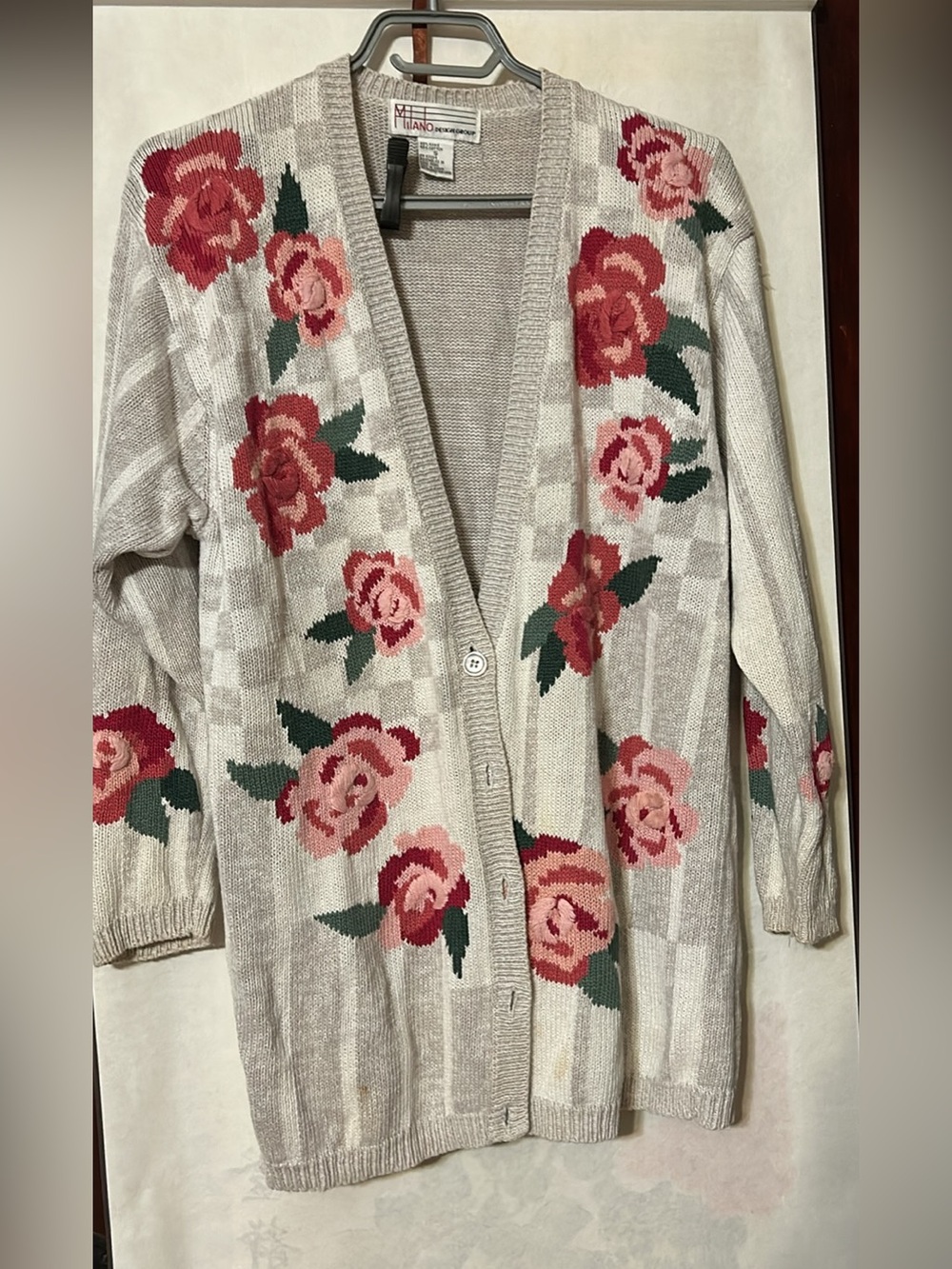 Vintage 1990s Floral Knit Cardigan Sweater, S fit L